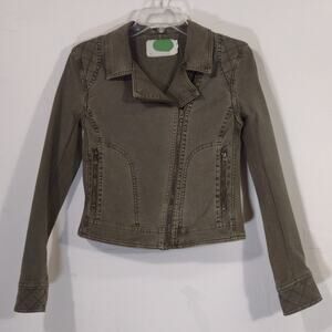 Anthropologie Olive Green Asymmetrical Cotton-blend Easy Moto Jacket Women's XS